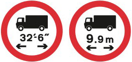 No vehicle or combination over the length shown